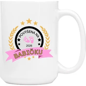 Hrnek velký s potiskem Povýšena na babičku holčičky s upravitelným datem