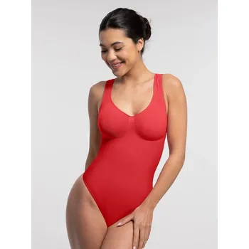 Body Tvarující a stahující body na ramínka, tanga, ČERVENÉ Velikost: L