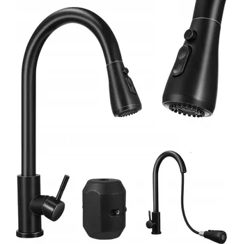 Vodovodní baterie Kuchyňská BATERIE s VYTÁHNOU stříkací hlavicí černá KRAN KUCHYŇSKÝ řešení SNAK