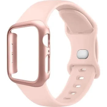 Pouzdro na hodinky PC + silikonový řemínek pro Apple Watch 40 mm Super ochranný set pevné pouzdro a měkký pásek kompatibilní s více modely růžová