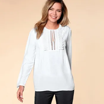 Dámská halenka Halenka s dlouhými rukávy a krajkou bílá S