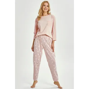 Dámské noční prádlo Dámské bavlněné pyžamo- růžové- s krajkovou kapsou, Růžová L i384_82498663
