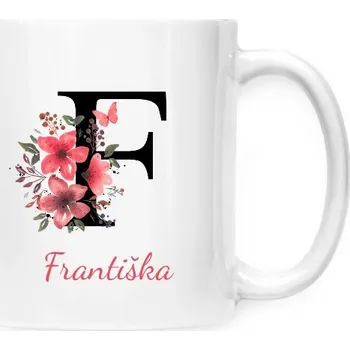 Hrnek malý bílý s potiskem Květinové písmeno F s upravitelným jménem