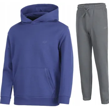 Chlapecká mikina 4F ZATEPLENÁ CHLAPECKÁ TEPLÁKOVKA: MIKINA S KLOKANÍ KAPSOU A TEPLÁKY / vel 158