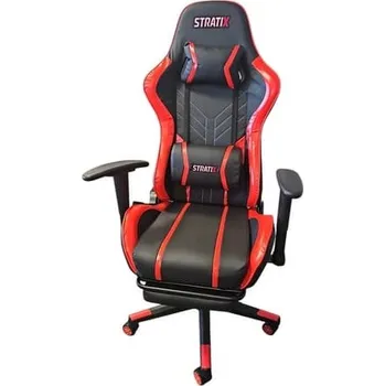 Herní masážní židle červená s podnožkou