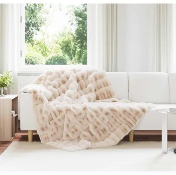 Přehoz na lůžko Faux deštníky králičí kožešiny Béžová 150 x 220 cm Polyester