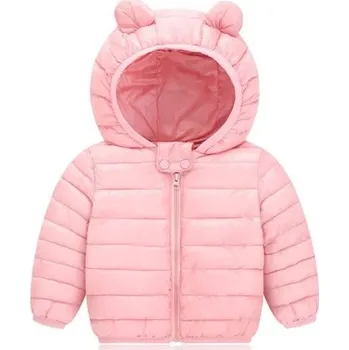 Dětská zimní bunda na zip s kapucí s ušima Unisex teplý polyesterový kabátek pro chlapce i dívky Pohodlné zimní oblečení do chladného počasí růžová 12-18 měsíců
