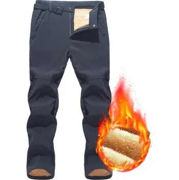 Pánské kalhoty Zimní nepromokavé a větruodolné kalhoty Unisex Teplé polyesterové kalhoty s plyšem uvnitř Zapínání na zip a knoflík Odolné zimní oblečení šedá XXL