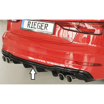 Nárazník Rieger vložka zadního nárazníku pro Audi A3 8V 3-dvéř. (convertible 8V7), 5-dvéř. (sedan 8VS) po faceliftu, plast ABS lakovaný do černé lesklé barvy, pro sportovní koncovky na obou stranách 4x90 mm