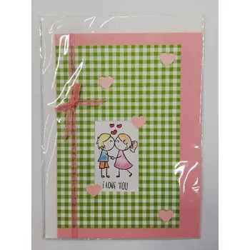 Přání - 10,5 x 15 cm - k Valentýnu - růžová/ zelená