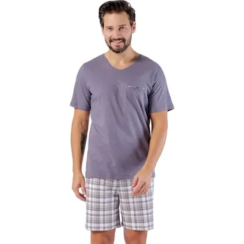 Pánské pyžamo Hotberg Pánské pyžamo Andrzej 1598/51 – Styl a pohodlí z bavlny Barva/Velikost: šedá / XL