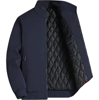 Pánská bunda Pánská zimní bunda s kapucí Zateplená bunda na zip s kapsami Prošívaná pánská bunda do chladného počasí Teplá zimní bunda polyester modrá L