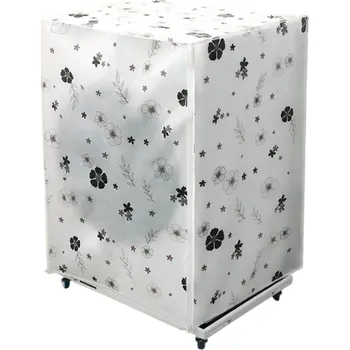 Ochranný potah na pračku 62 x 55 x 86 cm Černobílé květiny Bílo-průhledný obal na zip pro předem plněnou pračku