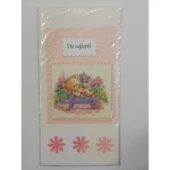 Přání - 21 x 10,5 cm - Vše nejlepší - bílá s růžovou