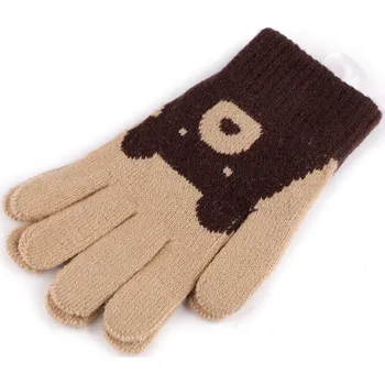 Rukavice Dětské pletené rukavice medvěd, velké, 8 béžová