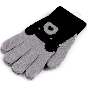 Rukavice Dětské pletené rukavice medvěd, střední, 11 šedá