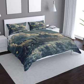 Povlečení Sablio Povlečení Parní lokomotiva v zasněženém městě - 140x220 / 90x70