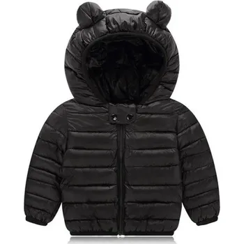 Dětská zimní bunda na zip s kapucí s ušima Unisex teplý polyesterový kabátek pro chlapce i dívky Pohodlné zimní oblečení do chladného počasí černá 18-24 měsíců