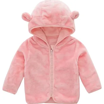 Dívčí bunda Dívčí zimní bunda na zip plyšová s kapucí s ušima Teplý bavlněno-polyesterový kabátek pro děti Hřejivé zimní oblečení do chladného počasí růžová 9-12 měsíců