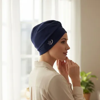 Ebbie Bavlněný turban-lotus - TMAVĚ MODRÝ Velikost: 57