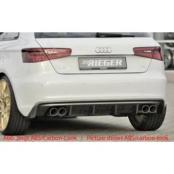Nárazník Rieger vložka zadního nárazníku pro Audi A3 8V 3-dvéř. (hatchback 8V1), 5-dvéř. (sportback 8VA) před faceliftem, plast ABS bez povrchové úpravy, mimo S-Line, pro dvojité koncovky na obou stranách