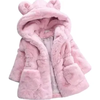 Dívčí bunda Dívčí zimní bunda na zip s kapucí s ušima a kapsami Teplý měkký kožich z bavlny Pohodlné hřejivé zimní oblečení pro malé slečny růžová 2