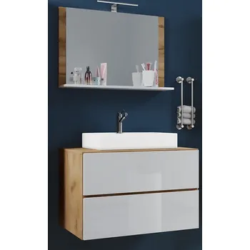 Koupelnový nábytek Vcm 3dílná umyvadlová skříňka Lendas M 60 cm se zrcadlem, dub medový