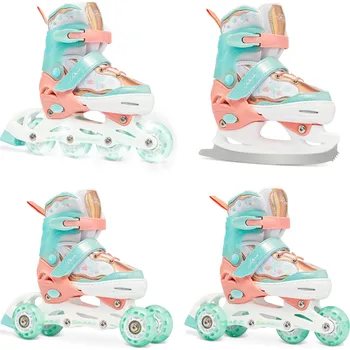 Kolečkové brusle RAVEN Brusle 4v1 Raven Isla svítící všechna kola 30/33 RŮŽOVÁ|ZELENÁ