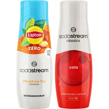 Příprava sody 2x Sirup SodaStream Lipton Ice Tea Peach Zero Bez Cukru Čaj + Cola