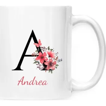 Hrnek malý bílý s potiskem Květinové písmeno A s upravitelným jménem
