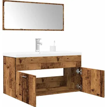 Koupelnový nábytek 3dílná koupelnová sestava old wood kompozitní dřevo Hnědá3328587