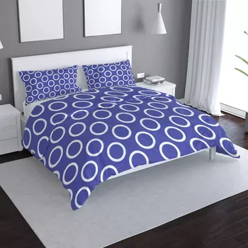 Povlečení Sablio Povlečení Bílé kruhy na modré - 140x220 / 90x70