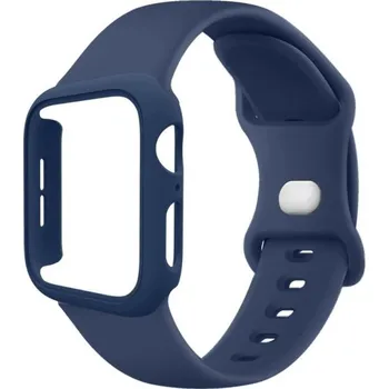 Pouzdro na hodinky PC + silikonový řemínek pro Apple Watch 38 mm Super ochranný set pevné pouzdro a měkký pásek kompatibilní s více modely Navy blue