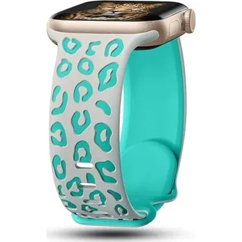 Ostatní příslušenství k chytrým hodinkám Gravírovaný řemínek 42 mm 44 mm 45 mm 49 mm pro Apple Watch řady 1–9 SE SE2 Ultra Silikonový pásek s leopardím vzorem Nastavitelná velikost Prémiový silikon tyrkysová