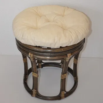 Taburet Ratanová taburetka VELKÁ hnědá polstr béžový melír