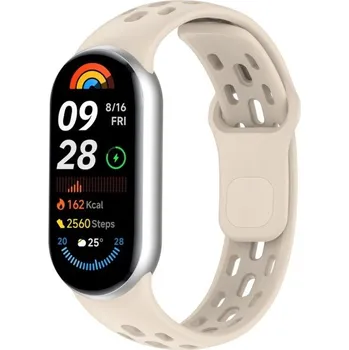 Silikonový řemínek na hodinky Xiaomi Mi Band 9 Měkký pohodlný náramek na zápěstí Odolný pružný materiál Pro každodenní nošení i sport béžova