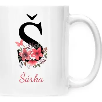 Hrnek malý bílý s potiskem Květinové písmeno Š s upravitelným jménem