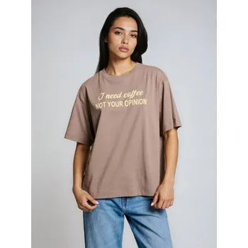 Dámské tričko Sinsay - Bavlněné tričko s nápisem - hnědá - 065HB-84X - 065HB-84X-S