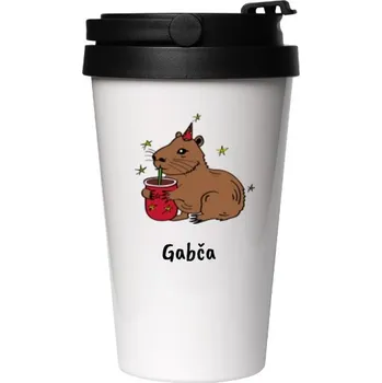 Cestovní nerezový hrnek s potiskem Capybara červená