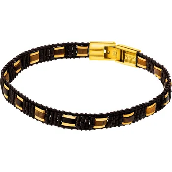 Náramek Náramek z ušlechtilé oceli a kůže se skleněnými detaily - AZ541-0602