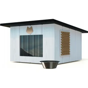 Pelíšek pro kočku Domeček pro kočky bílý - se škrabadlem + miska ZDARMA