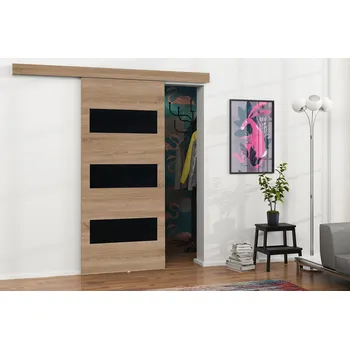 Interiérové dveře Mirjan_zondo Posuvné dveře Meralia II 100 (dub sonoma + dub sonoma + černý lacobel)