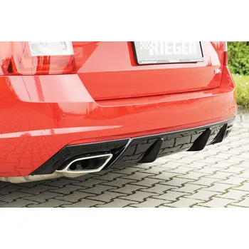 Nárazník Rieger vložka zadního nárazníku pro Škoda Octavia RS 5E combi, sedan vč. faceliftu, plast ABS lakovaný do černé lesklé barvy, pro vozy bez tažného zařízení