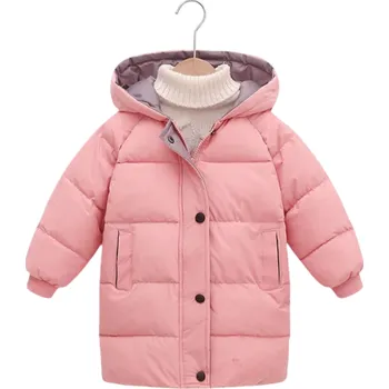 Dětská zimní bunda na zip s kapucí a patenty Teplý bavlněno-polyesterový kabátek pro chlapce a dívky Pohodlné zimní oblečení do mrazu růžová 6