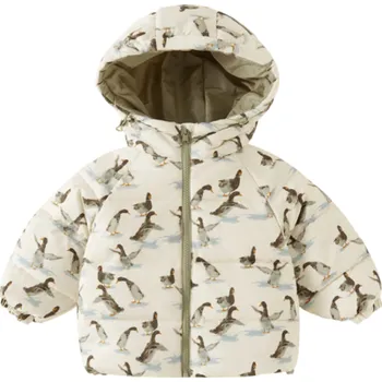 Dětská zimní bunda unisex s kachnami Bunda na zip s kapucí Teplý kabátek z polyesternového vlákna Hřejivé zimní oblečení pro chlapce i dívky 3