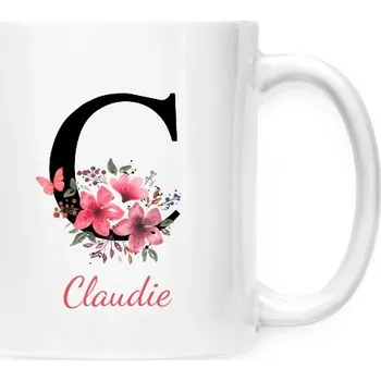 Hrnek malý bílý s potiskem Květinové písmeno C s upravitelným jménem