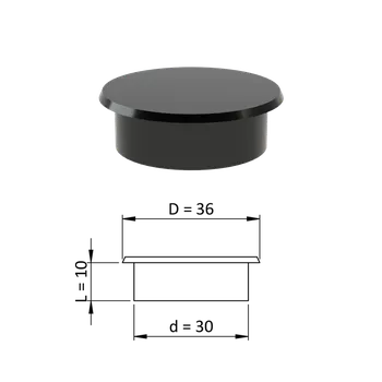 Zábradlí Vnitřní krytka kulatá ø 36 mm, otvor ø 30 mm, černá, plast