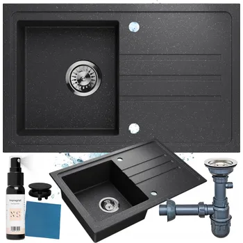Granitový dřez Granitový dřez Luca 1.0 jednokomorový černý s odkapávačem, pro zapuštění