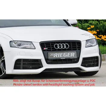 Nárazník Rieger přední nárazník pro Audi A4 B8, B81 avant, sedan před faceliftem, plast ABS bez povrchové úpravy, pro vozy bez ostřikovačů světlometů a parkovacího asistenta (PDC)