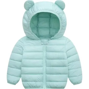 Dívčí bunda Dětská zimní bunda na zip s kapucí s ušima Unisex teplý polyesterový kabátek pro chlapce i dívky Pohodlné zimní oblečení do chladného počasí tyrkysová 12-18 měsíců